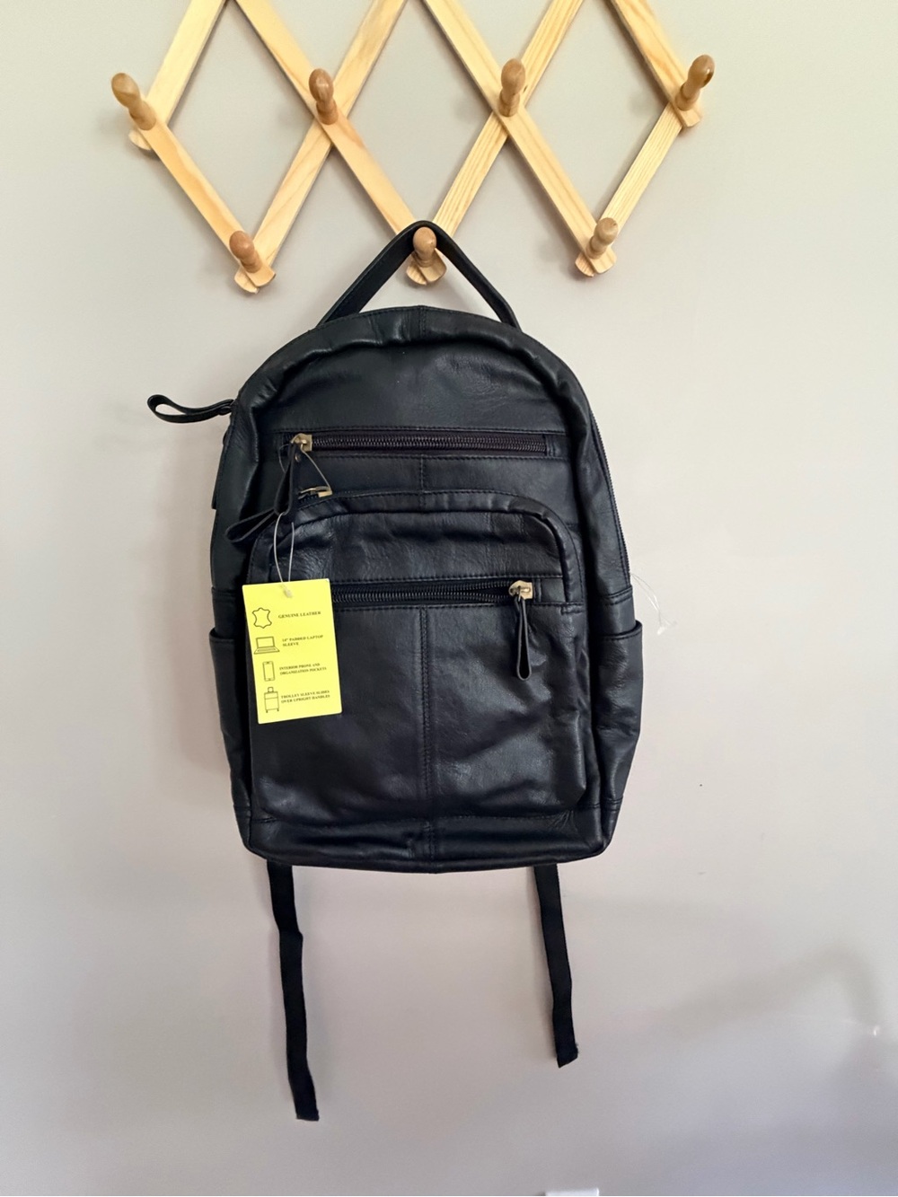 New Genuine Leather Black Backpack with Laptop Compartment